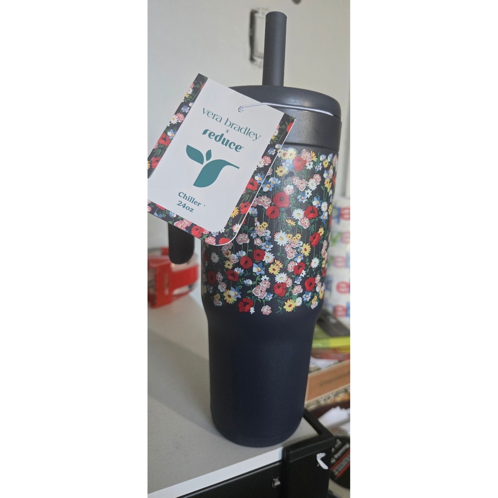 Vera Bradley x Reduce 24oz Chiller Travel Mug Poppy Meadow Floral Navy Tumbler